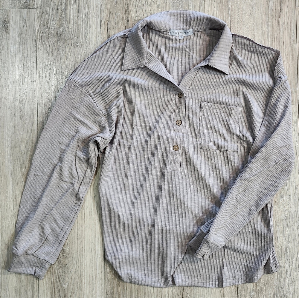 Miss Sparkling Grey Buttond Down Long Sleeve Shirt. - Picture 8 of 8